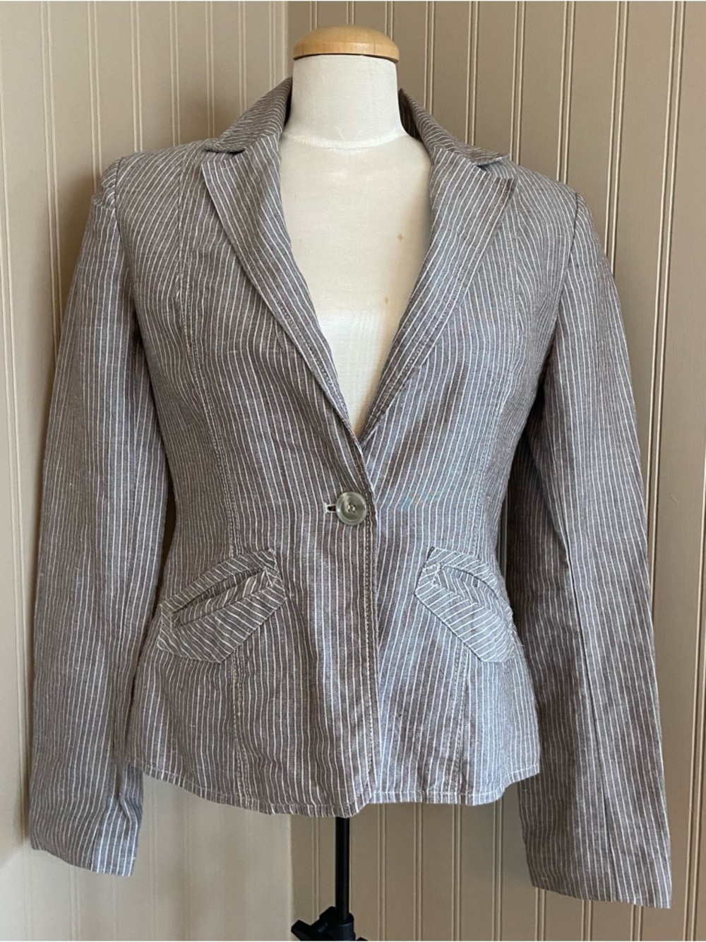 Le Chateau Striped Linen Blazer in Grey/Brown/Cream Women’s Size Small - Picture 5 of 8